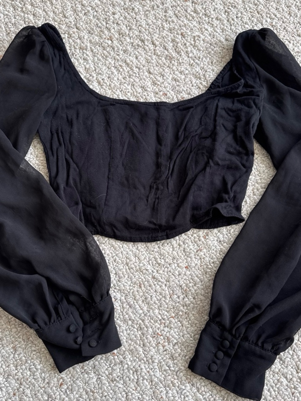 Urban Outfitters Black Square-Neck Long-Sleeve Crop Top